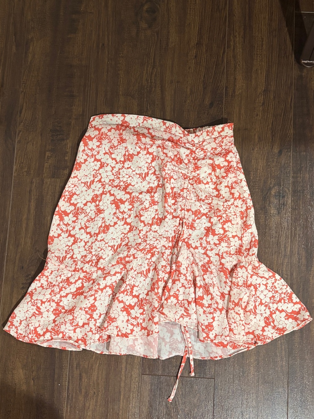 Max Studio Coral and White Floral Ruffle Skirt